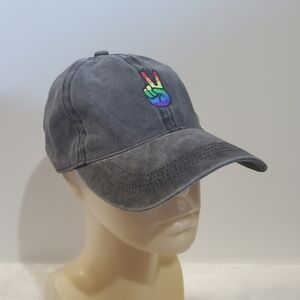 David and Young Black Washed Denim Baseball Hat Cap Peace Rainbow Pride …